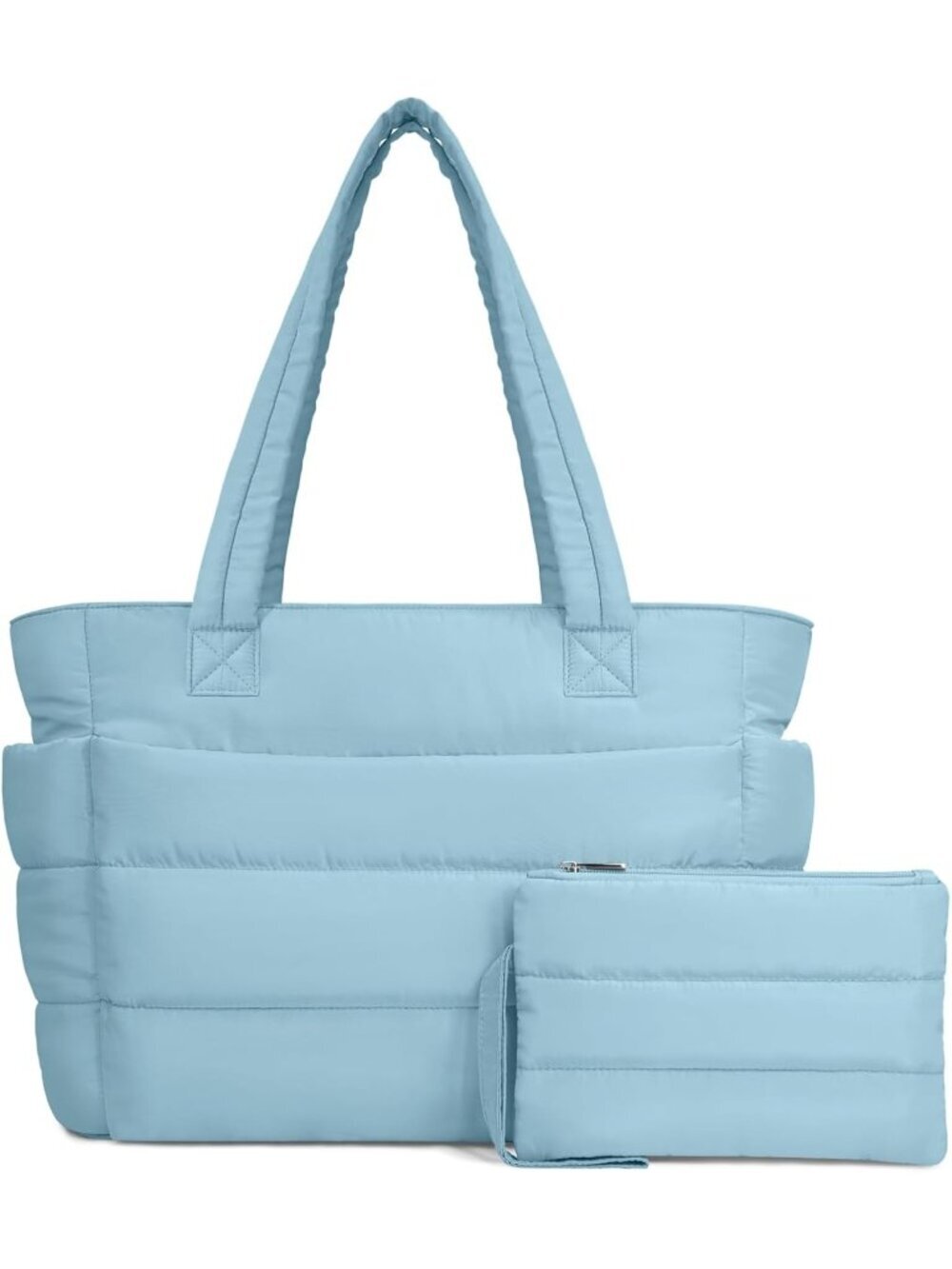 Women's Blue Grey Travel lightweight Puffy Tote Handbag Quilted Shoulder Bag